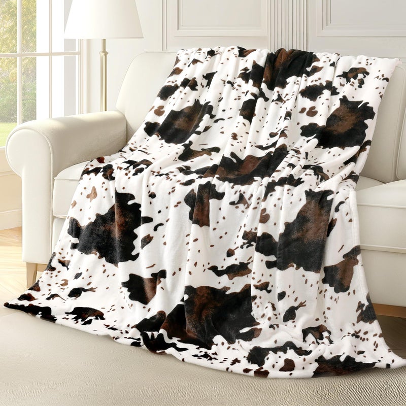 blunique Cow Print Blanket Ultra Soft Flannel Throw Blanket for Couch Bed, Cute Cozy Lightweight All-Season Fleece Blanket, Gift for Women & Girls, 50Ã—60 Inches Black & White - Image 1