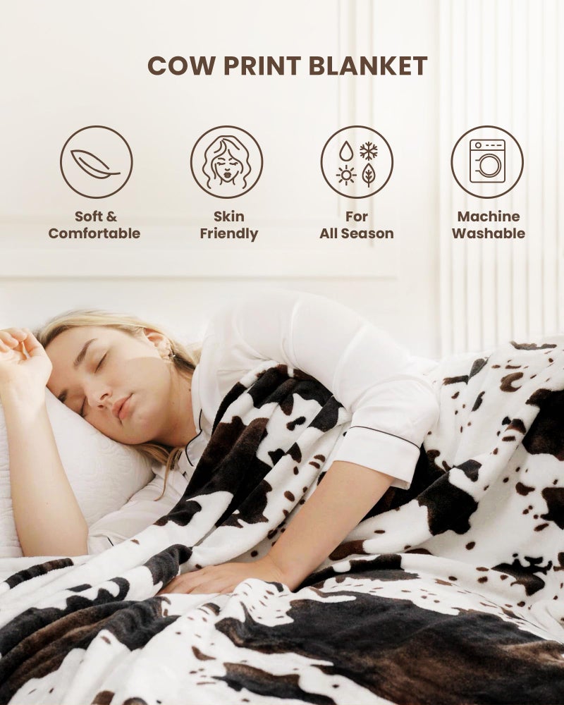 blunique Cow Print Blanket Ultra Soft Flannel Throw Blanket for Couch Bed, Cute Cozy Lightweight All-Season Fleece Blanket, Gift for Women & Girls, 50Ã—60 Inches Black & White - Image 2