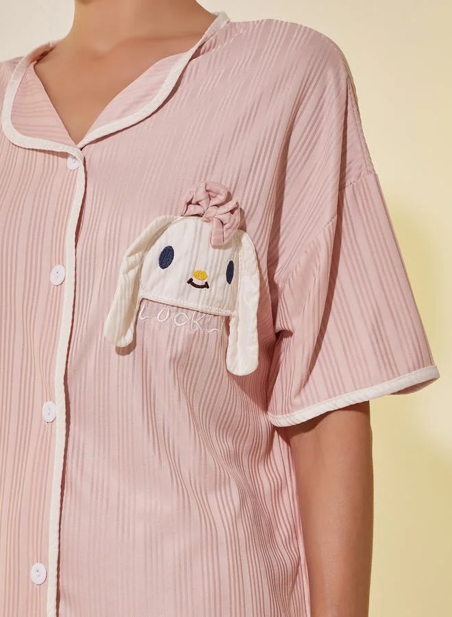 تايك تو Patch Detail Shirt, Shorts and Pyjama Set