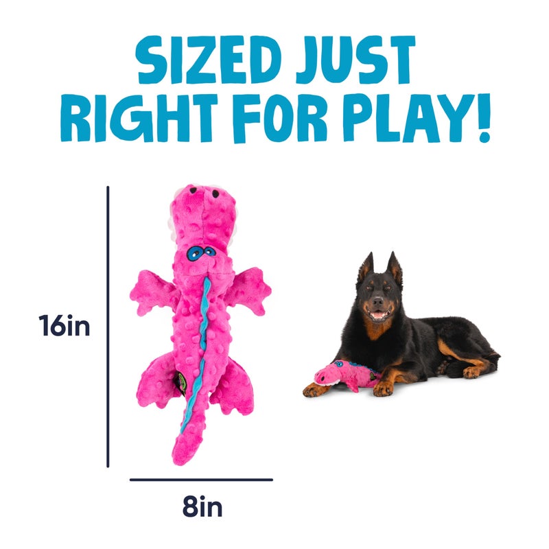 goDog Gators Squeaky Plush Dog Toy with Chew Guard Technology, Durable Fabric & Squeaker for Active Play, Pink, Large - Image 3