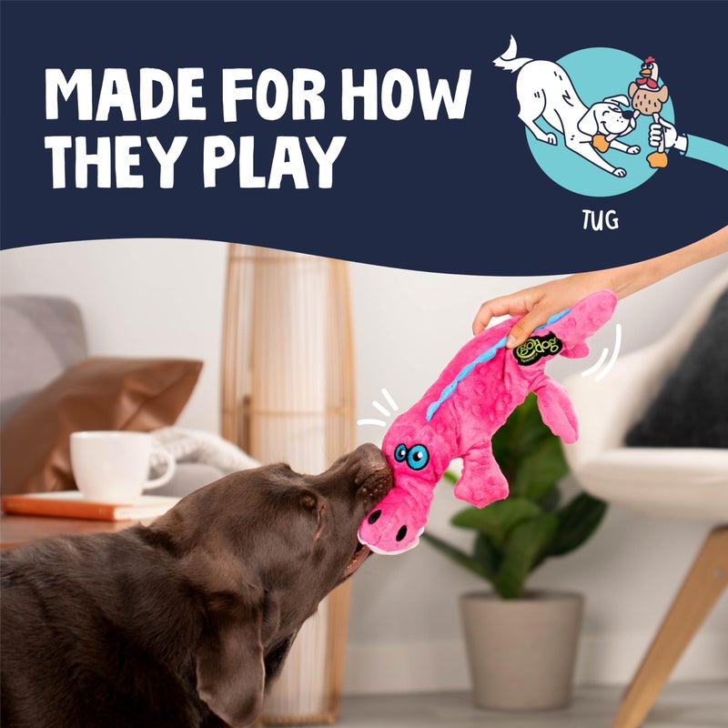 goDog Gators Squeaky Plush Dog Toy with Chew Guard Technology, Durable Fabric & Squeaker for Active Play, Pink, Large - Image 5