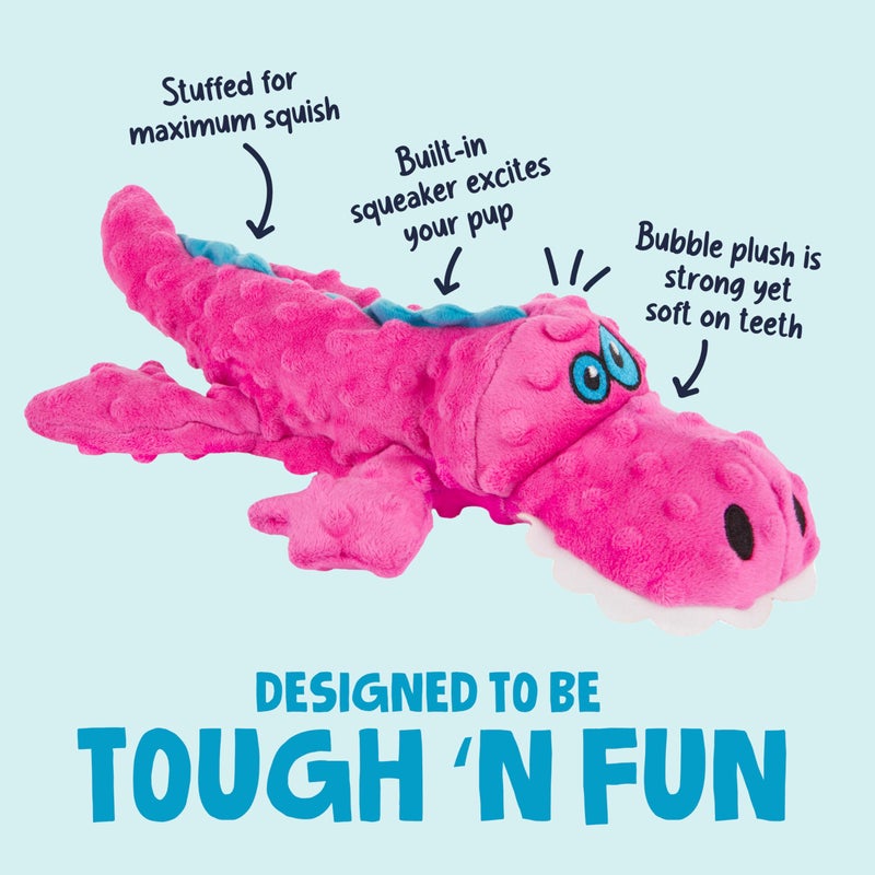 goDog Gators Squeaky Plush Dog Toy with Chew Guard Technology, Durable Fabric & Squeaker for Active Play, Pink, Large - Image 2