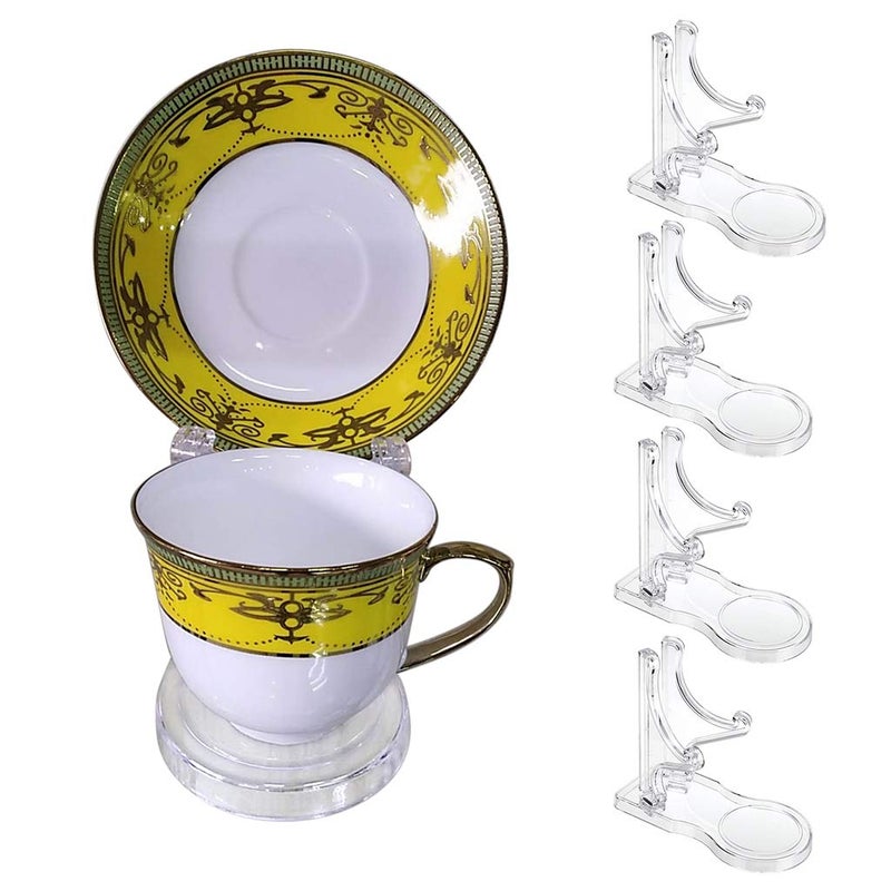 Hipiwe Acrylic Tea Cup Saucer Display Stands Clear Dinnerware Display Easel Stand Teacup Sets Plate Holder, Pack of 5 , High Legs - Image 1