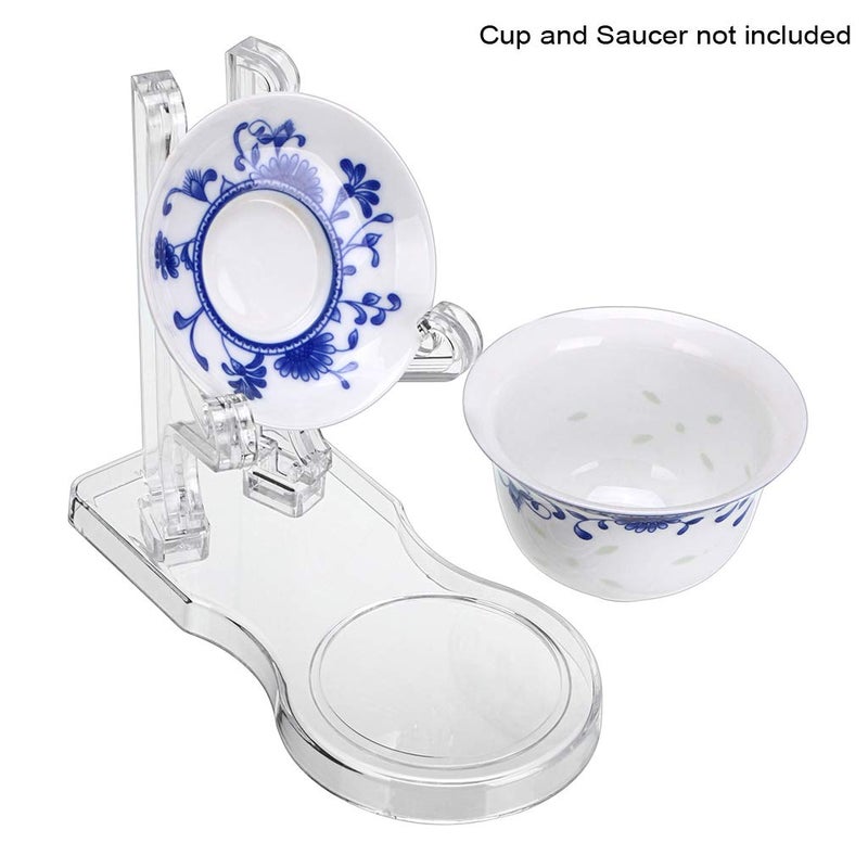 Hipiwe Acrylic Tea Cup Saucer Display Stands Clear Dinnerware Display Easel Stand Teacup Sets Plate Holder, Pack of 5 , High Legs - Image 2