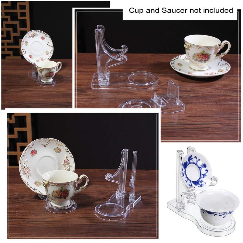 Hipiwe Acrylic Tea Cup Saucer Display Stands Clear Dinnerware Display Easel Stand Teacup Sets Plate Holder, Pack of 5 , High Legs - Image 3