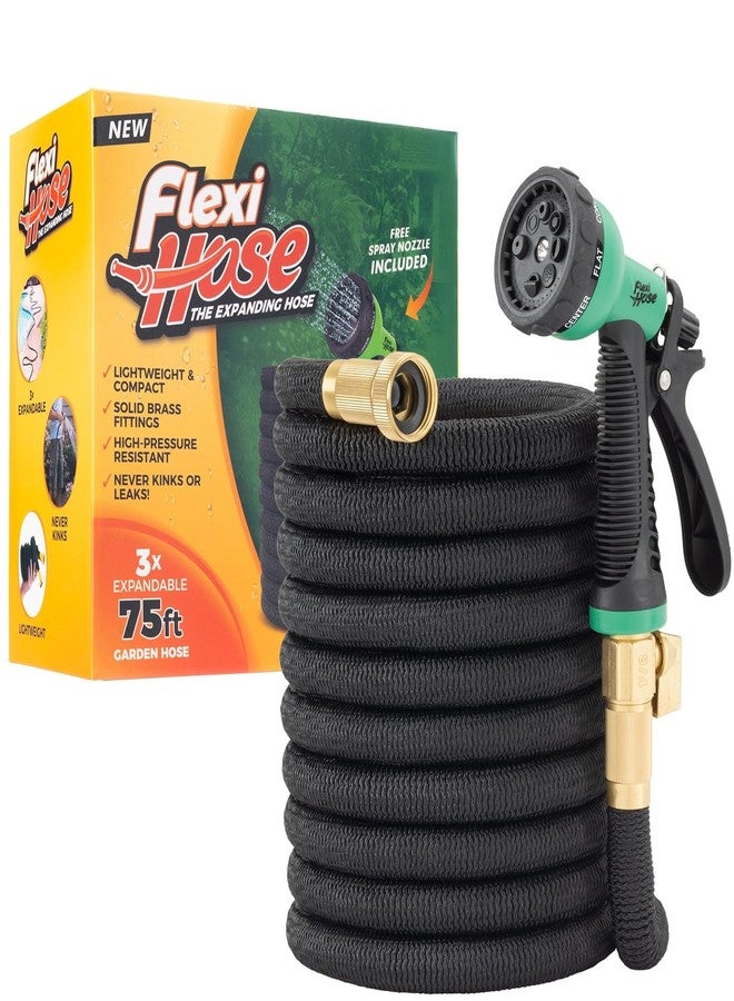 Flexi Hose with 8 Function Nozzle, 75FT - Lightweight Expandable Garden Hose, No-Kink Flexibility, 3/4 Inch Solid Brass Fittings and Double Latex Core - Image 1
