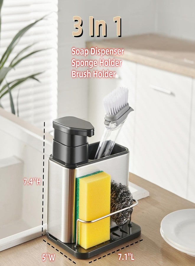 Wiscot 3 in 1 Kitchen Sink Caddy With Soap Dispenser and Sponge Holder, Stainless Steel Sink Organizer, Silver - Image 5