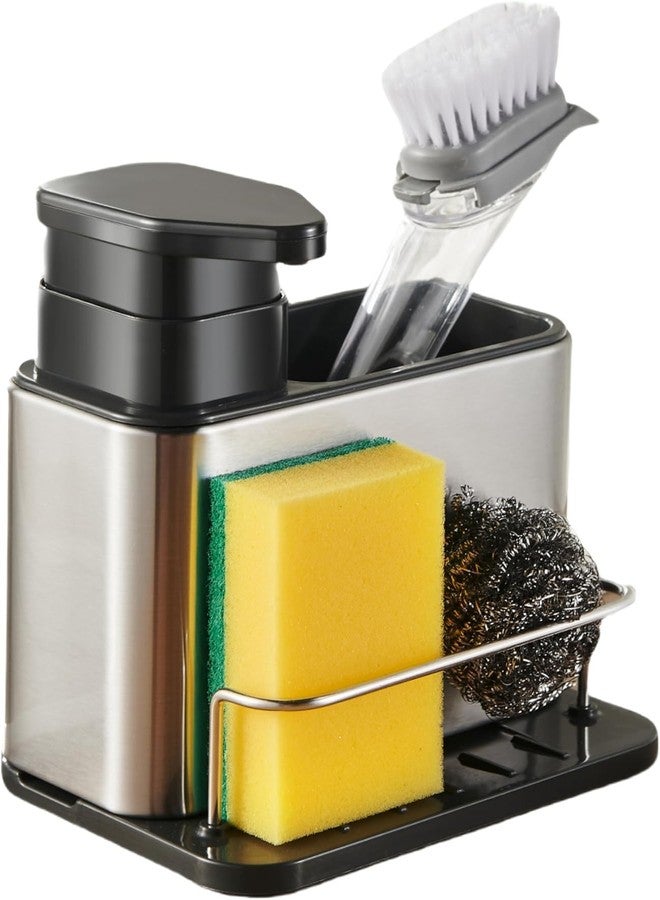 Wiscot 3 in 1 Kitchen Sink Caddy With Soap Dispenser and Sponge Holder, Stainless Steel Sink Organizer, Silver - Image 1