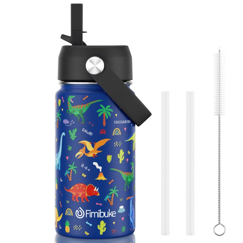 Fimibuke Kids Insulated Water Bottle 14oz BPA FREE 188 Stainless Steel Travel Tumbler Double Wall Vacuum Leak Proof Kids Cup with Straw Metal Bottle for School Boys Girls1 Pack BLUE DINOSAUR - Image 2