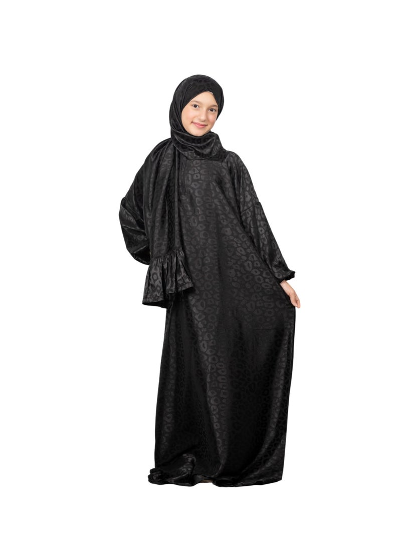 Bahga Fashion Girls’ Kids Prayer Dress – Soft Imported Satin – Elegant & Comfortable Loose Fit – Suitable for Ages 4–7 - Black - Image 2