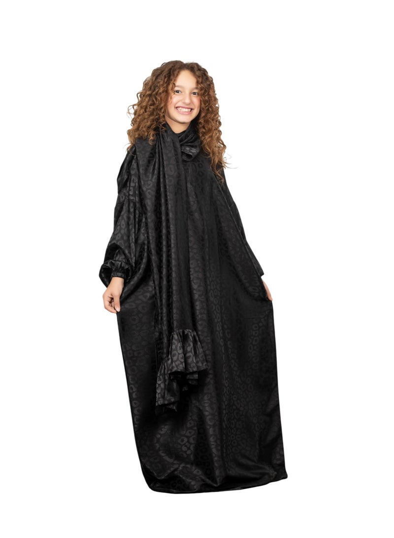 Bahga Fashion Girls’ Kids Prayer Dress – Soft Imported Satin – Elegant & Comfortable Loose Fit – Suitable for Ages 4–7 - Black - Image 4