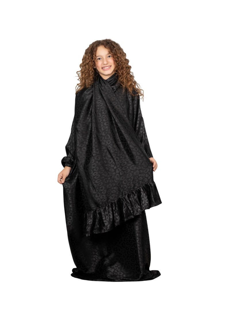Bahga Fashion Girls’ Kids Prayer Dress – Soft Imported Satin – Elegant & Comfortable Loose Fit – Suitable for Ages 4–7 - Black - Image 5