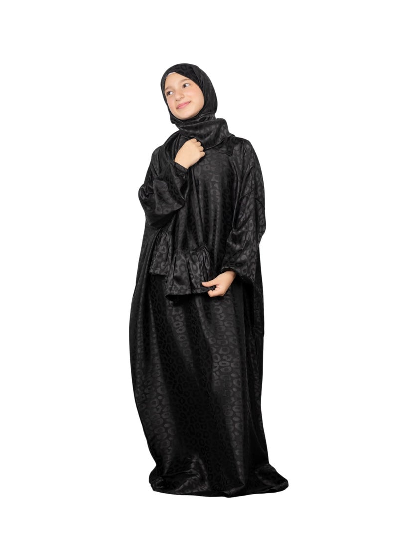 Bahga Fashion Girls’ Kids Prayer Dress – Soft Imported Satin – Elegant & Comfortable Loose Fit – Suitable for Ages 4–7 - Black - Image 3