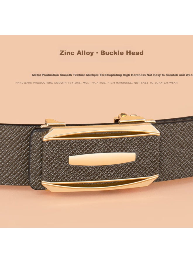 Cow Men's Belt, Automatic Buckle Without Teeth, Cowhide Waistband, Gift Box, Simple Business Trouser Belt, C-2030, Coffee Color With Gold Buckle - Image 2