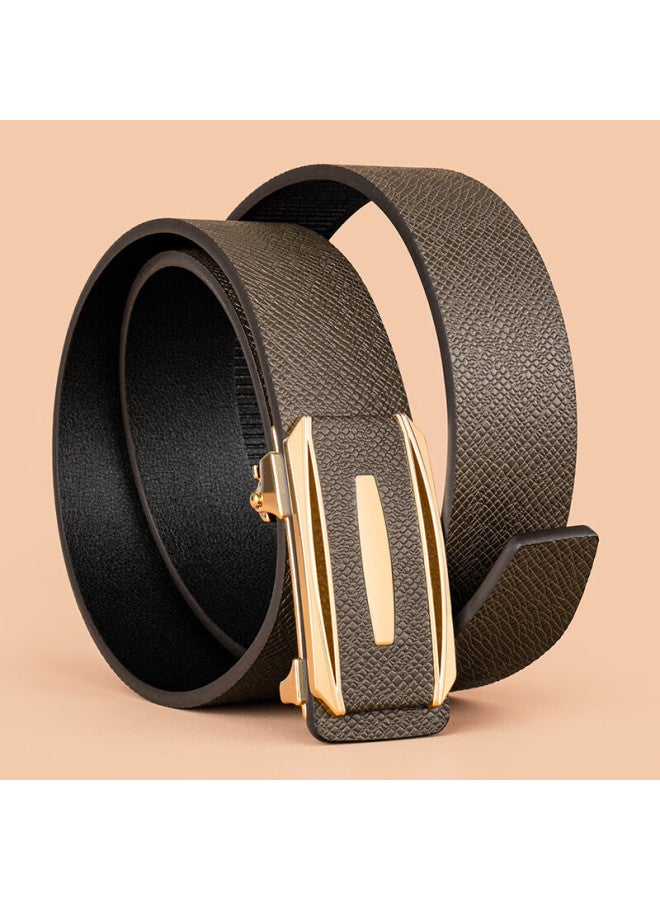 Cow Men's Belt, Automatic Buckle Without Teeth, Cowhide Waistband, Gift Box, Simple Business Trouser Belt, C-2030, Coffee Color With Gold Buckle - Image 4