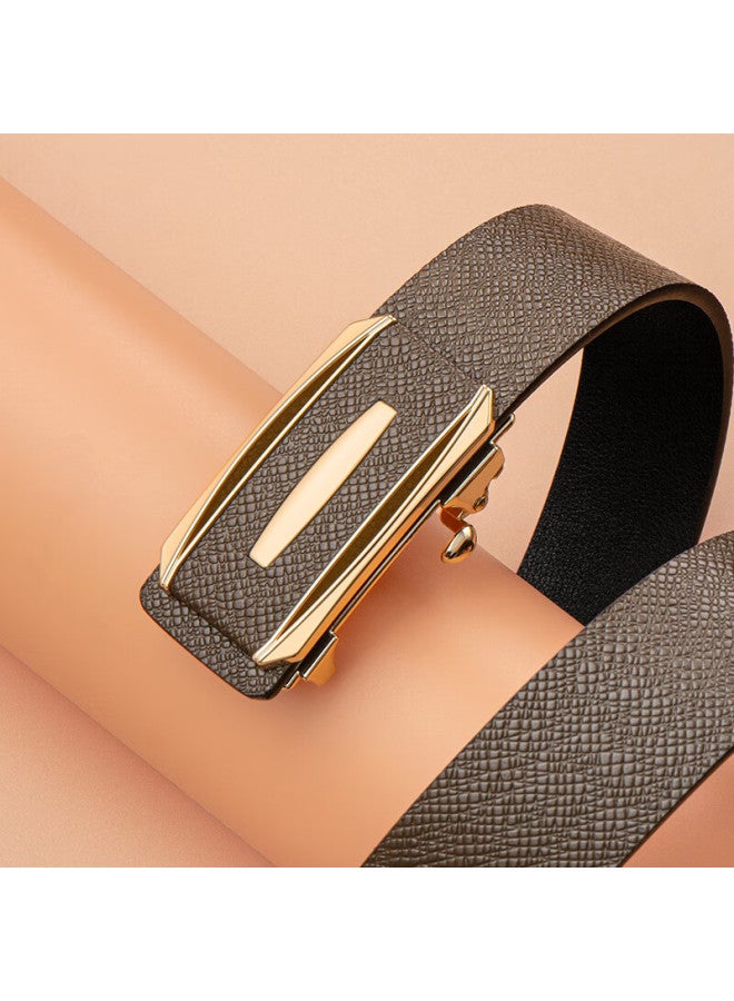 Cow Men's Belt, Automatic Buckle Without Teeth, Cowhide Waistband, Gift Box, Simple Business Trouser Belt, C-2030, Coffee Color With Gold Buckle - Image 1