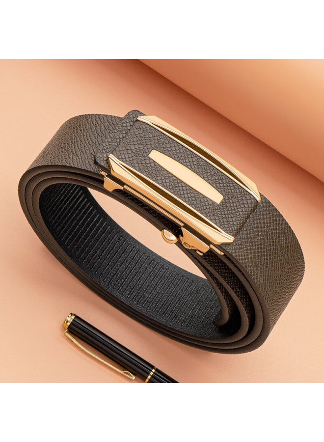 Cow Men's Belt, Automatic Buckle Without Teeth, Cowhide Waistband, Gift Box, Simple Business Trouser Belt, C-2030, Coffee Color With Gold Buckle - Image 3