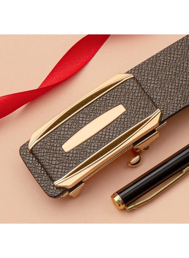 Cow Men's Belt, Automatic Buckle Without Teeth, Cowhide Waistband, Gift Box, Simple Business Trouser Belt, C-2030, Coffee Color With Gold Buckle - Image 5