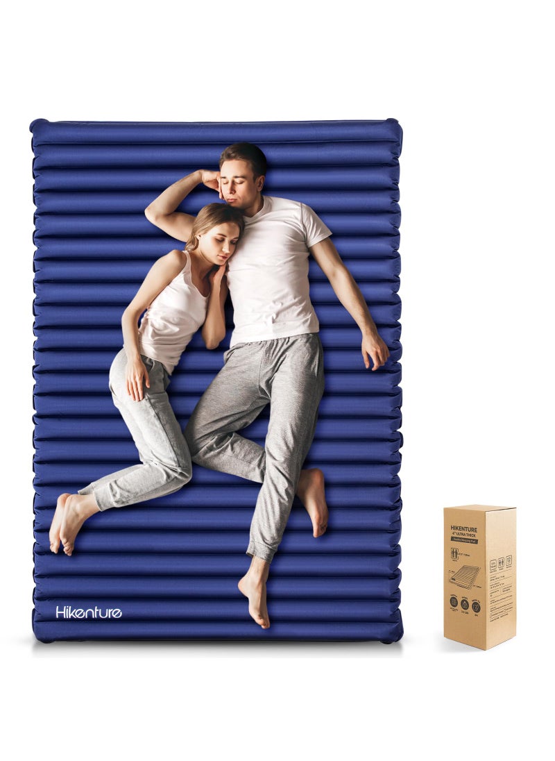 HIKENTURE Hikenture Double Sleeping PadExtra Thick 375in Camping Mattress 2 PersonQueen Size Inflatable Air MatLightweight and Compactfor BackpackingCar CampingHikingTentCotNavy Pumpsack 