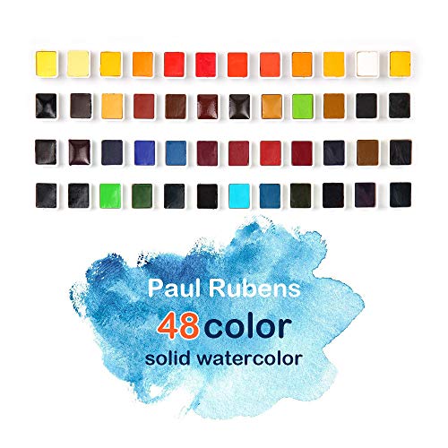 Paul Rubens Artist Grade Watercolor Paint 48 Colors Solid Cakes with Palette and 100 Cotton Hot Press Watercolor Block for Artists Beginners Hobbyists Students - Image 3