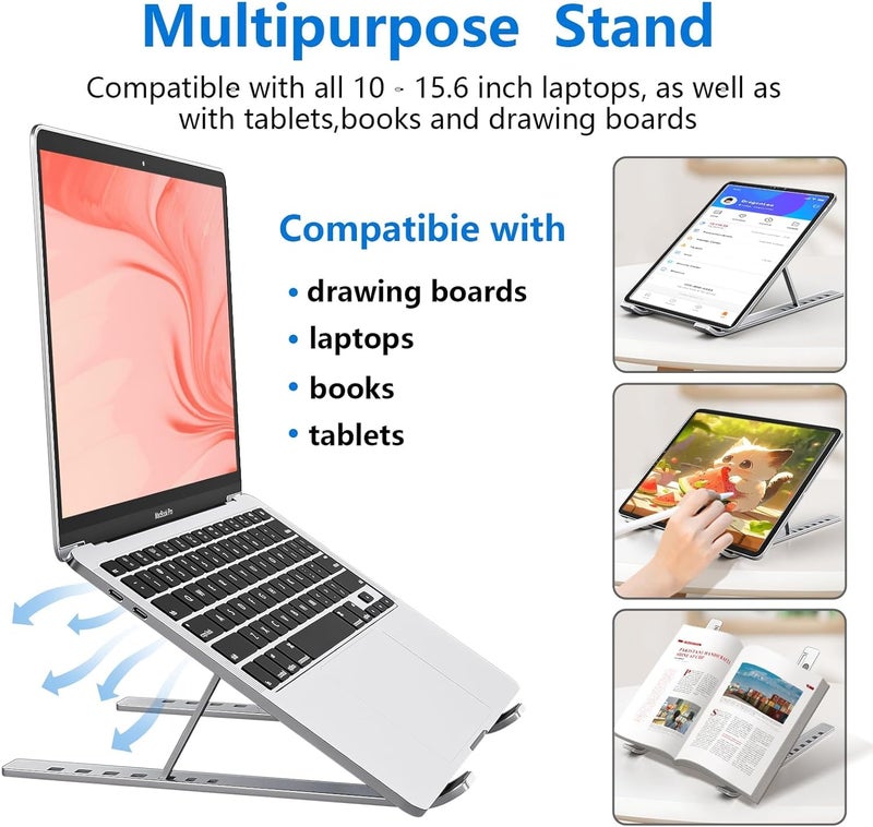 CERLINK Black Laptop Stand for Desk Holder Computer Portable Foldable Adjustable Notebook Stands, Aluminium Metal MacBook Stand, Compatible with 10-15.6 Inch Laptops, iPad - Image 4