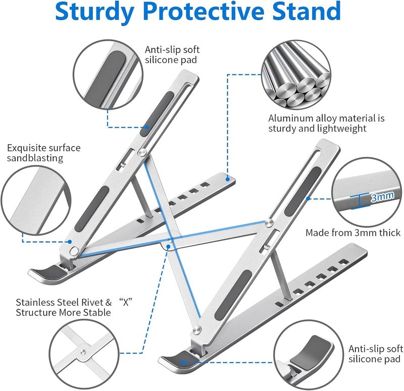CERLINK Black Laptop Stand for Desk Holder Computer Portable Foldable Adjustable Notebook Stands, Aluminium Metal MacBook Stand, Compatible with 10-15.6 Inch Laptops, iPad - Image 5