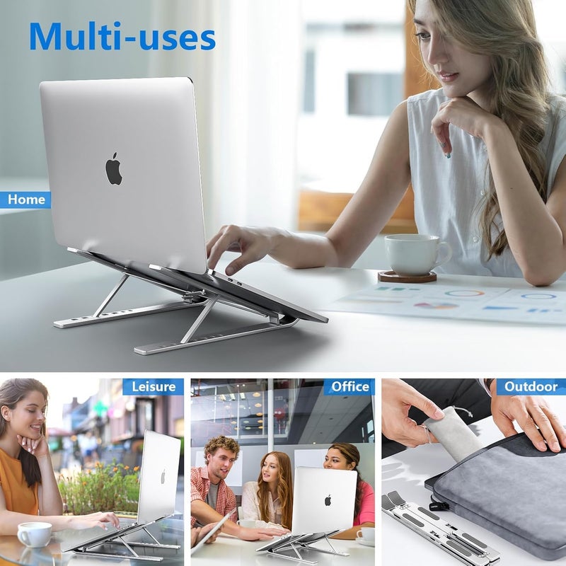 CERLINK Black Laptop Stand for Desk Holder Computer Portable Foldable Adjustable Notebook Stands, Aluminium Metal MacBook Stand, Compatible with 10-15.6 Inch Laptops, iPad - Image 2