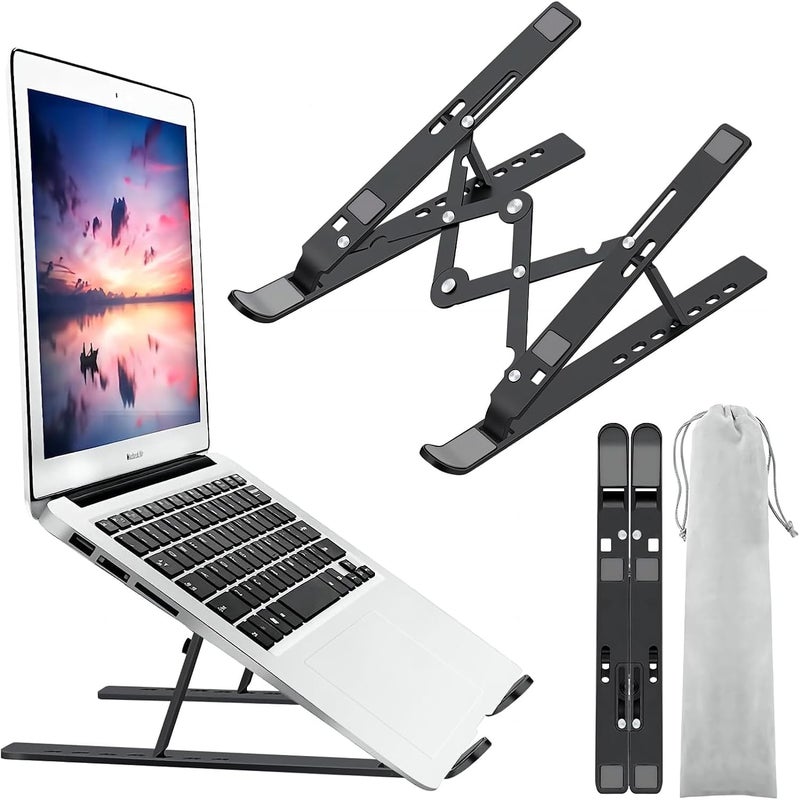 CERLINK Black Laptop Stand for Desk Holder Computer Portable Foldable Adjustable Notebook Stands, Aluminium Metal MacBook Stand, Compatible with 10-15.6 Inch Laptops, iPad - Image 1