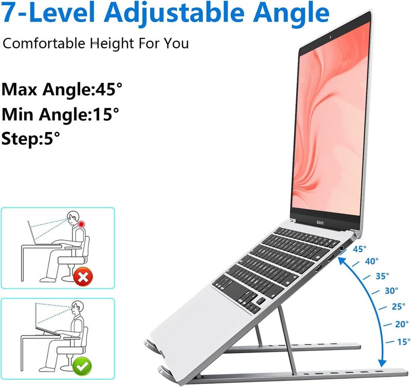 CERLINK Black Laptop Stand for Desk Holder Computer Portable Foldable Adjustable Notebook Stands, Aluminium Metal MacBook Stand, Compatible with 10-15.6 Inch Laptops, iPad - Image 3