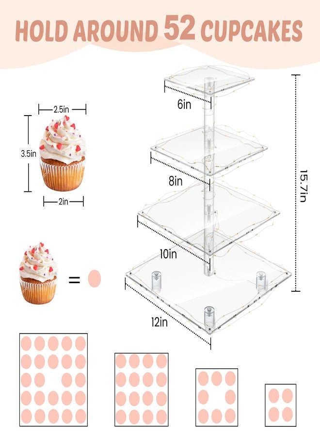 LoveDisplay Cupcake Stand with Lights, 4 Tier Cupcake Holder, Light Up Cupcake Stand for 24 Cupcakes, Dessert Table Display Set for Weddings, Christmas, Birthday Parties (Yellow Light) - Image 4