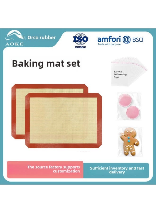 Thin 0.4mm Silicone Baking Suit Panel Baking Mat Thickened Copping Board Silicone Kneading Mat Biscuit Bag Silicone Baking Mat-Size:30*21cm-white And Red Straight  - Image 1