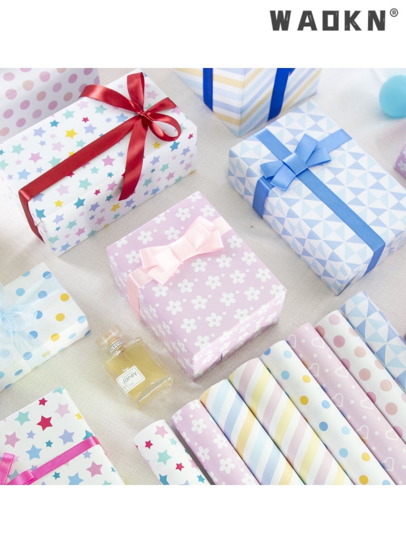 WAOKN 9 Sheets Gift Wrapping Paper ，macaron style wrapping paper,Holiday Gift Wrapping Paper,Birthday Gift Box Gift Wrapping DIY, Gift Wrapping Paper for Birthday, Holiday, Wedding, Party,Kids Gift Wrapping (70cmX50cm) - Image 4