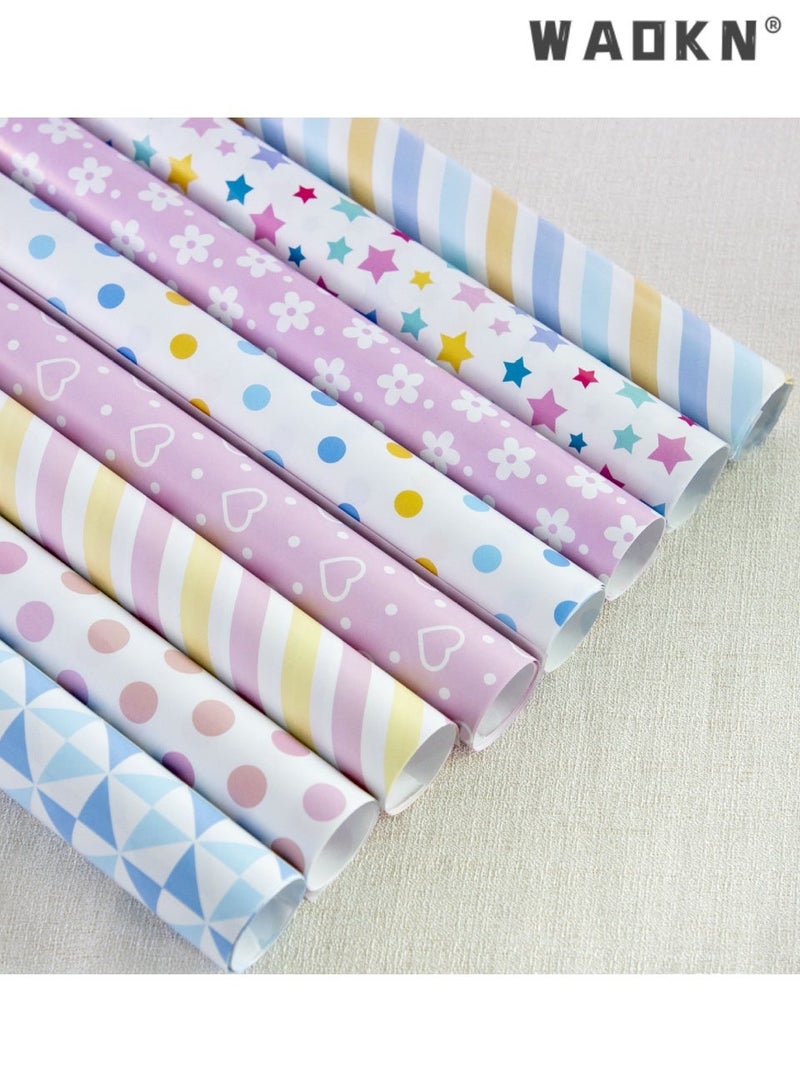 WAOKN 9 Sheets Gift Wrapping Paper ，macaron style wrapping paper,Holiday Gift Wrapping Paper,Birthday Gift Box Gift Wrapping DIY, Gift Wrapping Paper for Birthday, Holiday, Wedding, Party,Kids Gift Wrapping (70cmX50cm) - Image 1