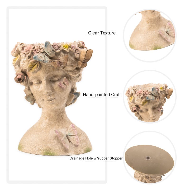 LC LCdecohome Face Flower Pot Head-Planters Succulent - 10 Inch Garden Resin Face Planter with Drainage Hole for Indoor and Outdoor Plant 7.75 * 6.75 * 10 Inch - Image 3