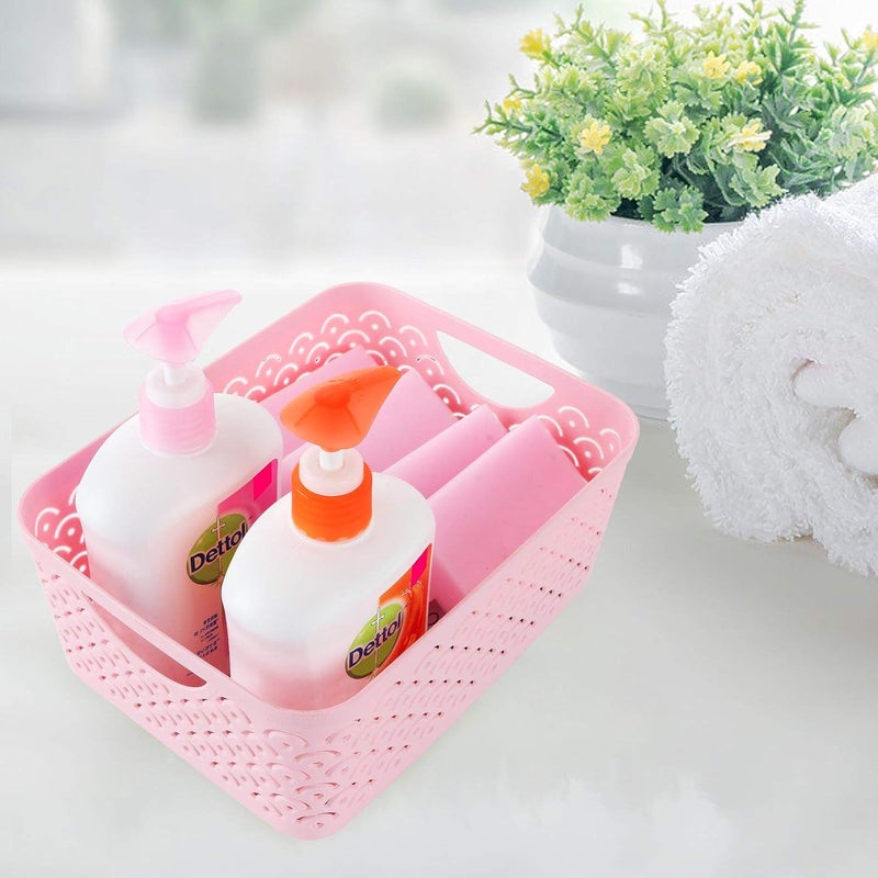 STARVAST 5 Pack Plastic Storage Baskets Portable Pink Fish Scale Pattern Hollow Desktop Storage Bin Box with Handle for Kitchen Bathroom Kids Room or Nursery Storage  94 x 71 x 41 inches - Image 2