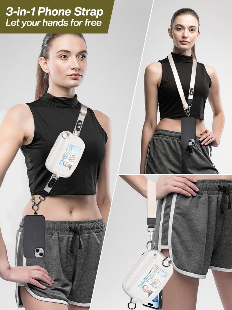 Tiostep Clip and Go Strap for Phone with Wallet Crossbody Phone Lanyard Adjustable and Detachable RFID Wristlet Wallet with ID Window and Zipper, Cream - Image 2