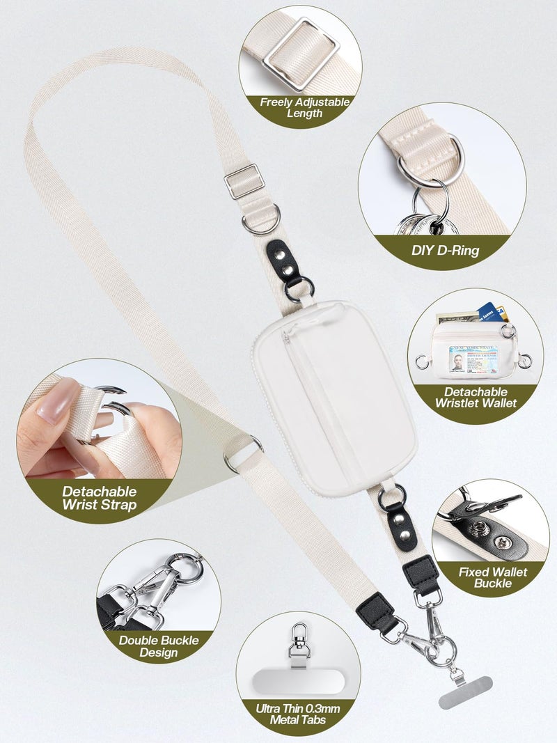 Tiostep Clip and Go Strap for Phone with Wallet Crossbody Phone Lanyard Adjustable and Detachable RFID Wristlet Wallet with ID Window and Zipper, Cream - Image 4