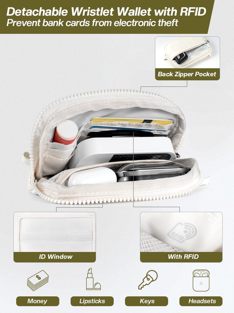 Tiostep Clip and Go Strap for Phone with Wallet Crossbody Phone Lanyard Adjustable and Detachable RFID Wristlet Wallet with ID Window and Zipper, Cream - Image 5