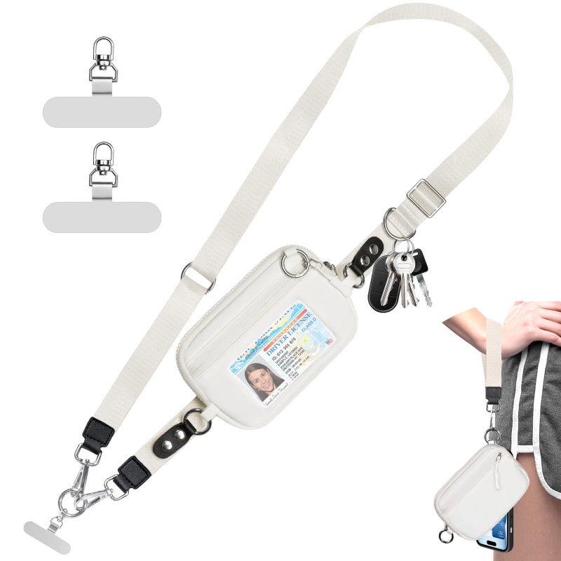 Tiostep Clip and Go Strap for Phone with Wallet Crossbody Phone Lanyard Adjustable and Detachable RFID Wristlet Wallet with ID Window and Zipper, Cream - Image 1