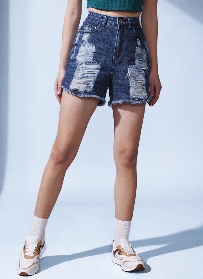 STREET 9 High-Rise Washed Denim Shorts for Women - Image 1