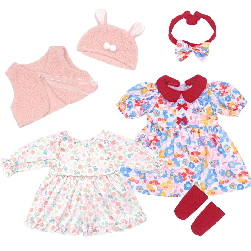 UNICORN ELEMENT 2 Set Reborn Doll Clothes for 2022 inch Girl Dolls 6PCS Baby Doll Clothes Accessories Outfits Include Dress Coat Headband Hat Socks - Image 3