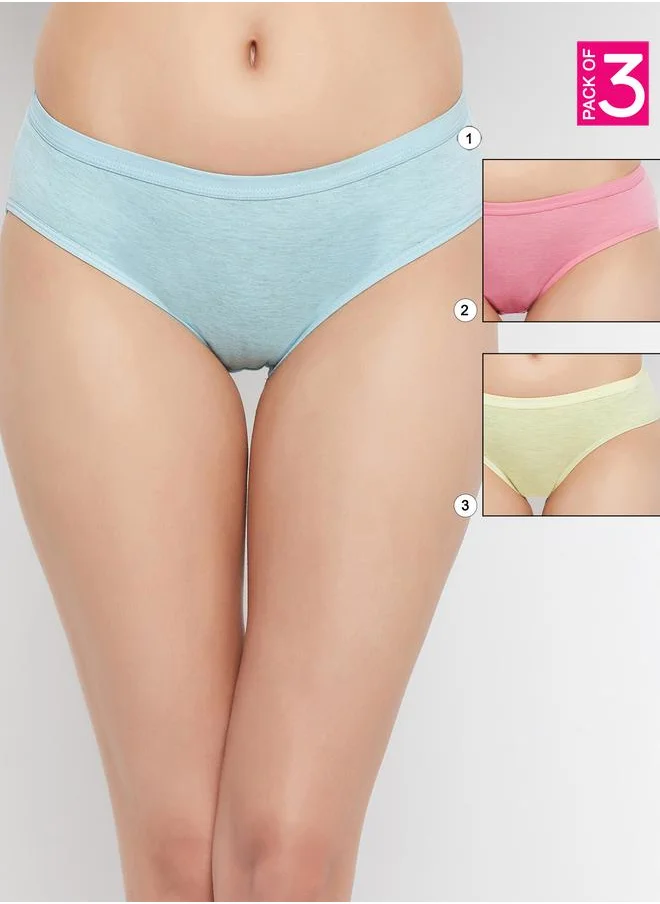 Clovia Clovia Pack of 3 - Melange Low Rise Cotton Bikini Briefs