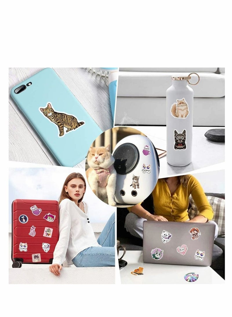 Excefore Waterproof Stickers, Laptop Stickers, 50 Pcs Fashion Laptop Decals, Cute Aesthetic Vinyl Stickers for Water Bottles, Skateboard Stickers, DIY Stickers for Luggage Phone Case, Logo for Books (Cat)  - Image 4