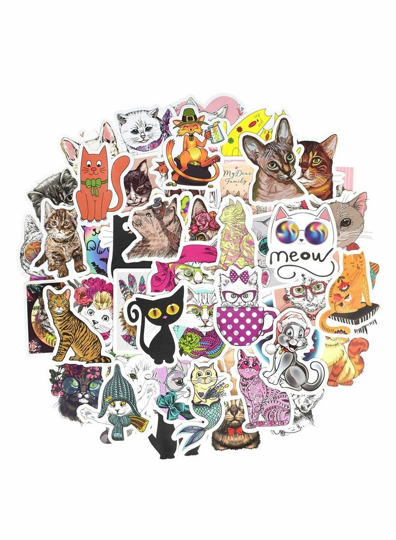Excefore Waterproof Stickers, Laptop Stickers, 50 Pcs Fashion Laptop Decals, Cute Aesthetic Vinyl Stickers for Water Bottles, Skateboard Stickers, DIY Stickers for Luggage Phone Case, Logo for Books (Cat)  - Image 1