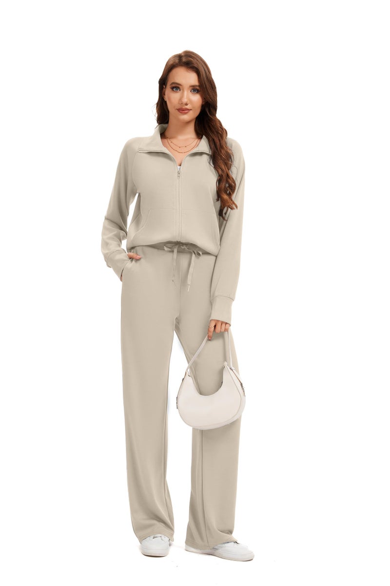 Sixstar Women Two Piece Outfits Sweatsuit Zip Up Sweatshirt Wide Leg Sweatpant Matching Travel Tracksuit Lounge Sets - Image 2