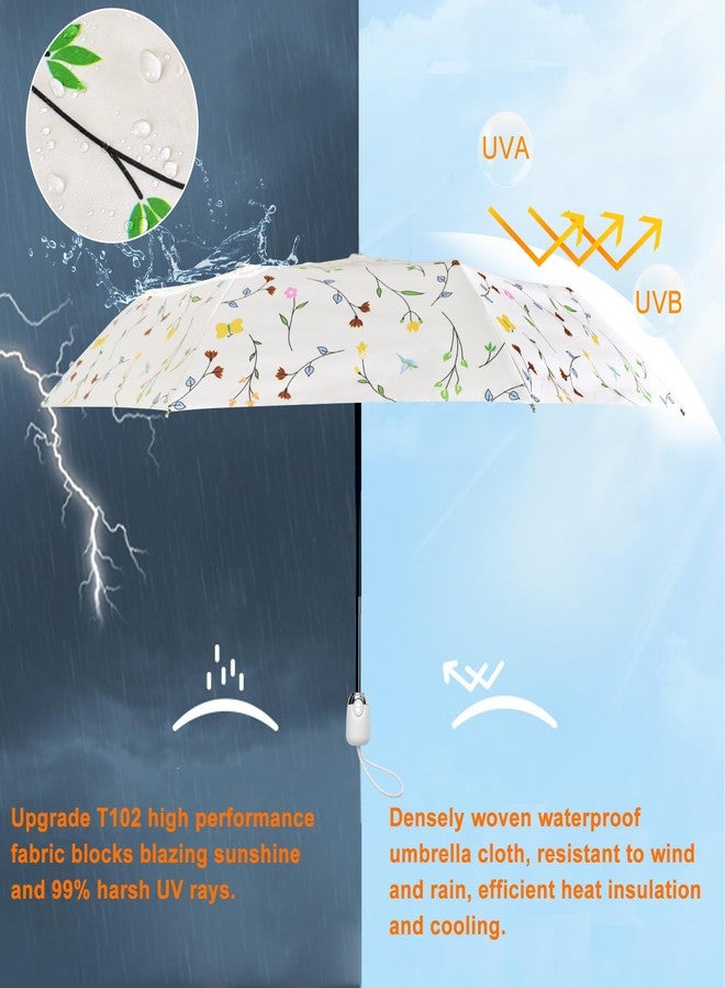 Cuby UV Sun Umbrella Compact Folding Travel Umbrella Auto Open and Close for Windproof, Rainproof & 99% UV Protection Parasol with Black Anti-UV Coating (Butterfly Flower) - Image 2