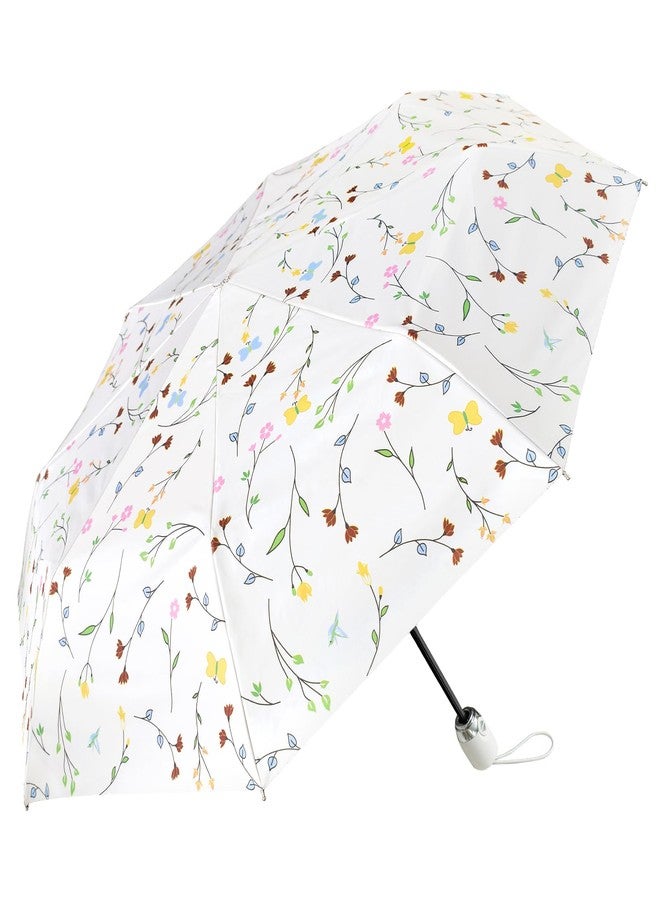 Cuby UV Sun Umbrella Compact Folding Travel Umbrella Auto Open and Close for Windproof, Rainproof & 99% UV Protection Parasol with Black Anti-UV Coating (Butterfly Flower) - Image 1