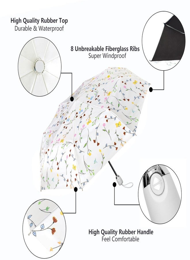 Cuby UV Sun Umbrella Compact Folding Travel Umbrella Auto Open and Close for Windproof, Rainproof & 99% UV Protection Parasol with Black Anti-UV Coating (Butterfly Flower) - Image 4