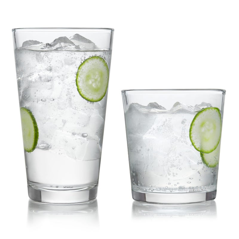 Libbey Preston Tumbler and Rocks Glasses Set All Purpose Everyday Drinking Glasses Set of 16 Dishwasher Safe Kitchen Glassware Set