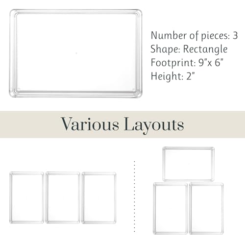 STORi SimpleSort 3-Piece Stackable Clear Drawer Organizer Set | 9" x 6" x 2" Rectangle Trays | Wide Makeup Vanity Storage Bins and Office Desk Drawer Dividers | Made in USA - Image 5